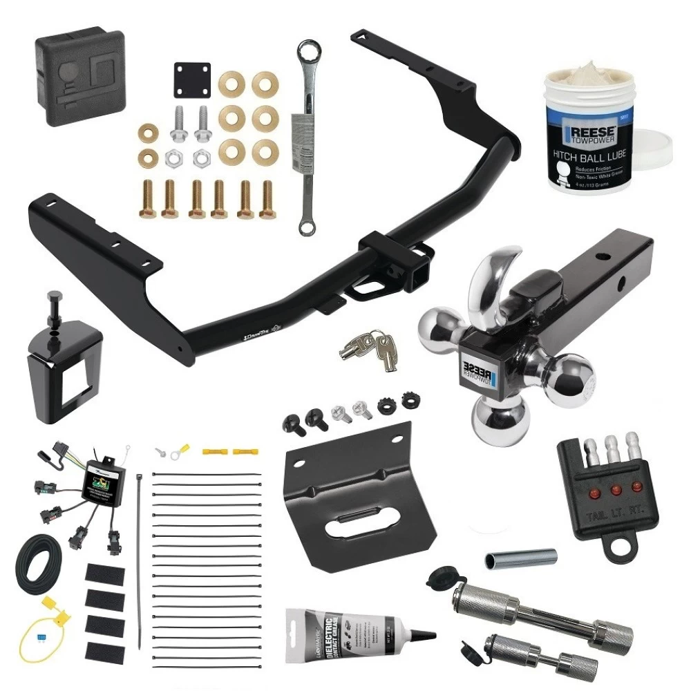 For 2018-2021 Lexus RX350L Trailer Hitch Tow PKG w/ 4-Flat Zero Contact "No Splice" Wiring + Triple Ball Ball Mount 1-7/8" & 2" & 2-5/16" Trailer Balls w/ Tow Hook + Wiring Bracket + Hitch Cover + Dual Hitch & Coupler 