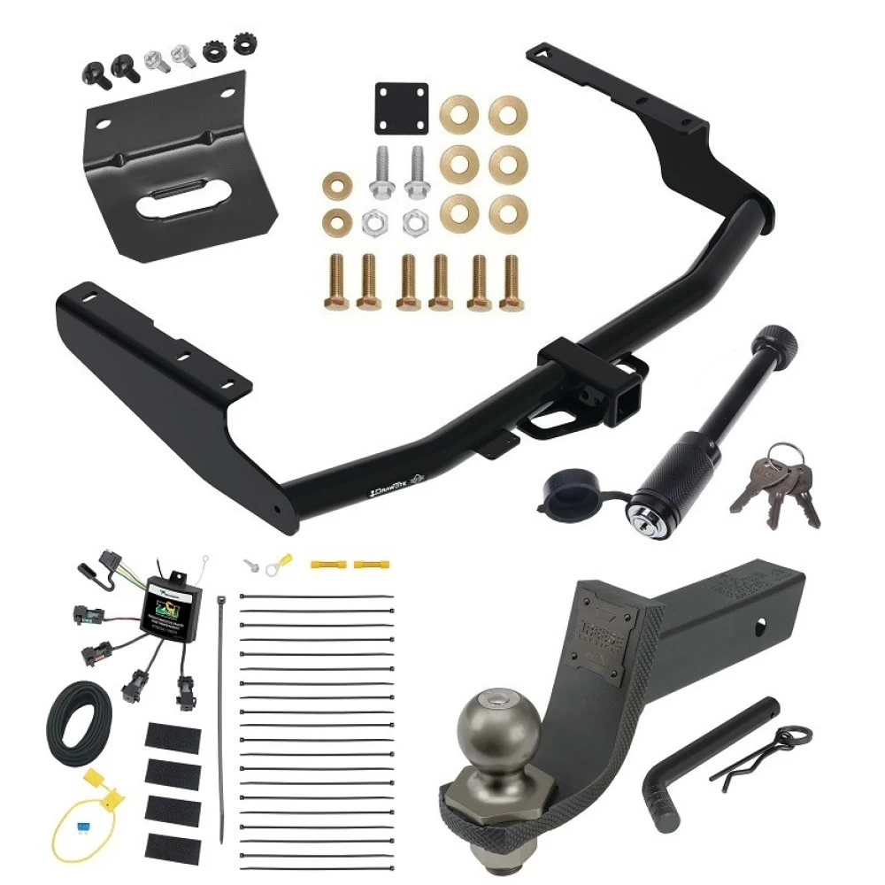 For 2018-2021 Lexus RX350L Trailer Hitch Tow PKG w/ 4-Flat Zero Contact "No Splice" Wiring + Interlock Tactical Starter Kit w/ 3-1/4" Drop & 2" Ball + Tactical Dogbone Lock + Wiring Bracket By Draw-Tite