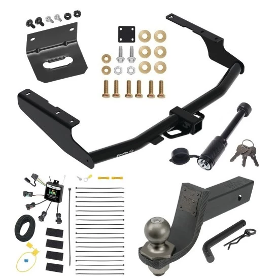 For 2018-2021 Lexus RX350L Trailer Hitch Tow PKG w/ 4-Flat Zero Contact "No Splice" Wiring + Interlock Tactical Starter Kit w/ 3-1/4" Drop & 2" Ball + Tactical Dogbone Lock + Wiring Bracket By Draw-Tite