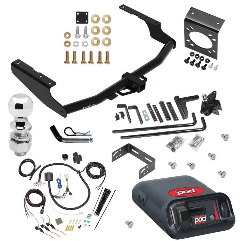 For 2014-2019 Toyota Highlander Trailer Hitch Tow PKG w/ 8K Round Bar Weight Distribution Hitch w/ 2-5/16" Ball + 2" Ball + Pin/Clip + Pro Series POD Brake Control + 7-Way RV Wiring By Draw-Tite