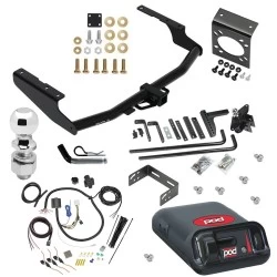 For 2014-2019 Toyota Highlander Trailer Hitch Tow PKG w/ 8K Round Bar Weight Distribution Hitch w/ 2-5/16" Ball + 2" Ball + Pin/Clip + Pro Series POD Brake Control + 7-Way RV Wiring By Draw-Tite