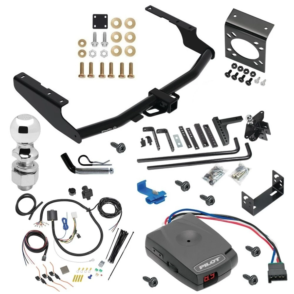 For 2014-2019 Toyota Highlander Trailer Hitch Tow PKG w/ 8K Round Bar Weight Distribution Hitch w/ 2-5/16" Ball + 2" Ball + Pin/Clip + Pro Series Pilot Brake Control + 7-Way RV Wiring By Draw-Tite