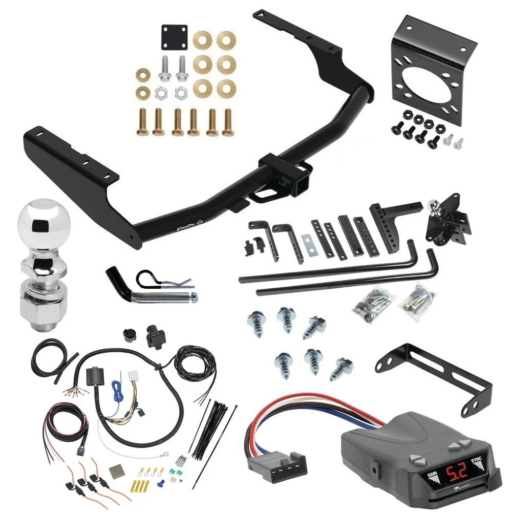 For 2014-2019 Toyota Highlander Trailer Hitch Tow PKG w/ 8K Round Bar Weight Distribution Hitch w/ 2-5/16" Ball + 2" Ball + Pin/Clip + Tekonsha Brakeman IV Brake Control + 7-Way RV Wiring By Draw-Tite