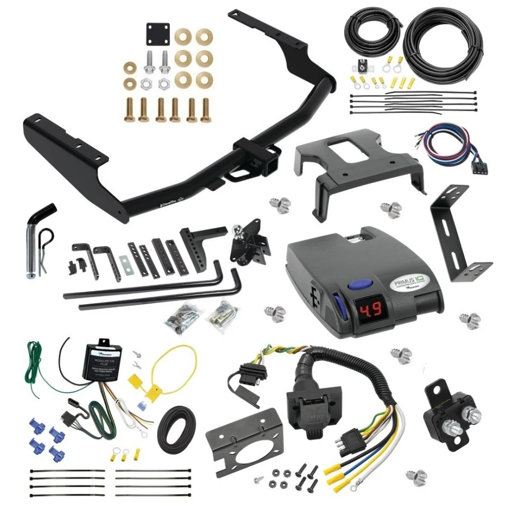 For 2018-2021 Lexus RX350L Trailer Hitch Tow PKG w/ 8K Round Bar Weight Distribution Hitch w/ 2-5/16" Ball + Pin/Clip + Tekonsha Primus IQ Brake Control + 7-Way RV Wiring By Draw-Tite