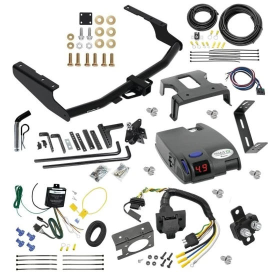 For 2018-2021 Lexus RX350L Trailer Hitch Tow PKG w/ 8K Round Bar Weight Distribution Hitch w/ 2-5/16" Ball + Pin/Clip + Tekonsha Primus IQ Brake Control + 7-Way RV Wiring By Draw-Tite