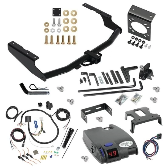 For 2014-2019 Toyota Highlander Trailer Hitch Tow PKG w/ 8K Round Bar Weight Distribution Hitch w/ 2-5/16" Ball + Pin/Clip + Tekonsha Primus IQ Brake Control + 7-Way RV Wiring By Draw-Tite