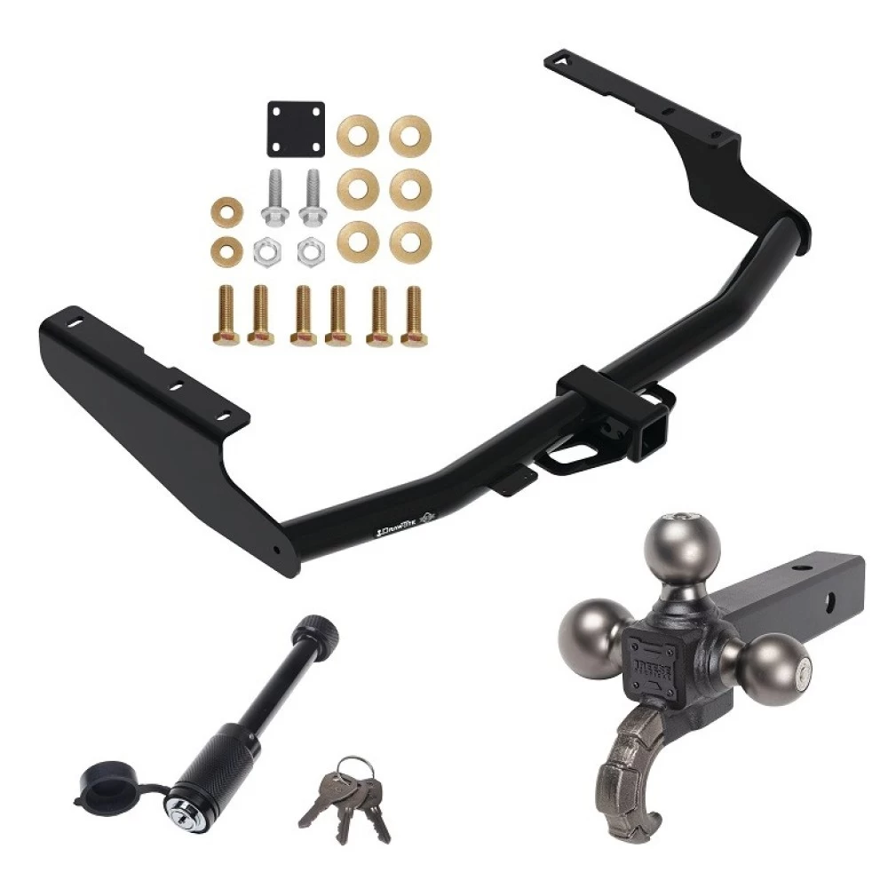 For 2018-2019 Lexus RX350L Trailer Hitch Tow PKG + Tactical Triple Ball Ball Mount 1-7/8" & 2" & 2-5/16" Balls & Tow Hook + Tactical Dogbone Lock (For Prepped w/Factory Tow Plug (See Instructions Prior to Installation) Models) B