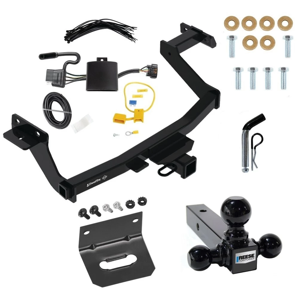 For 2022-2024 Hyundai Santa Cruz Trailer Hitch Tow PKG w/ 4-Flat Wiring Harness + Triple Ball Ball Mount 1-7/8" & 2" & 2-5/16" Trailer Balls + Pin/Clip + Wiring Bracket By Draw-Tite