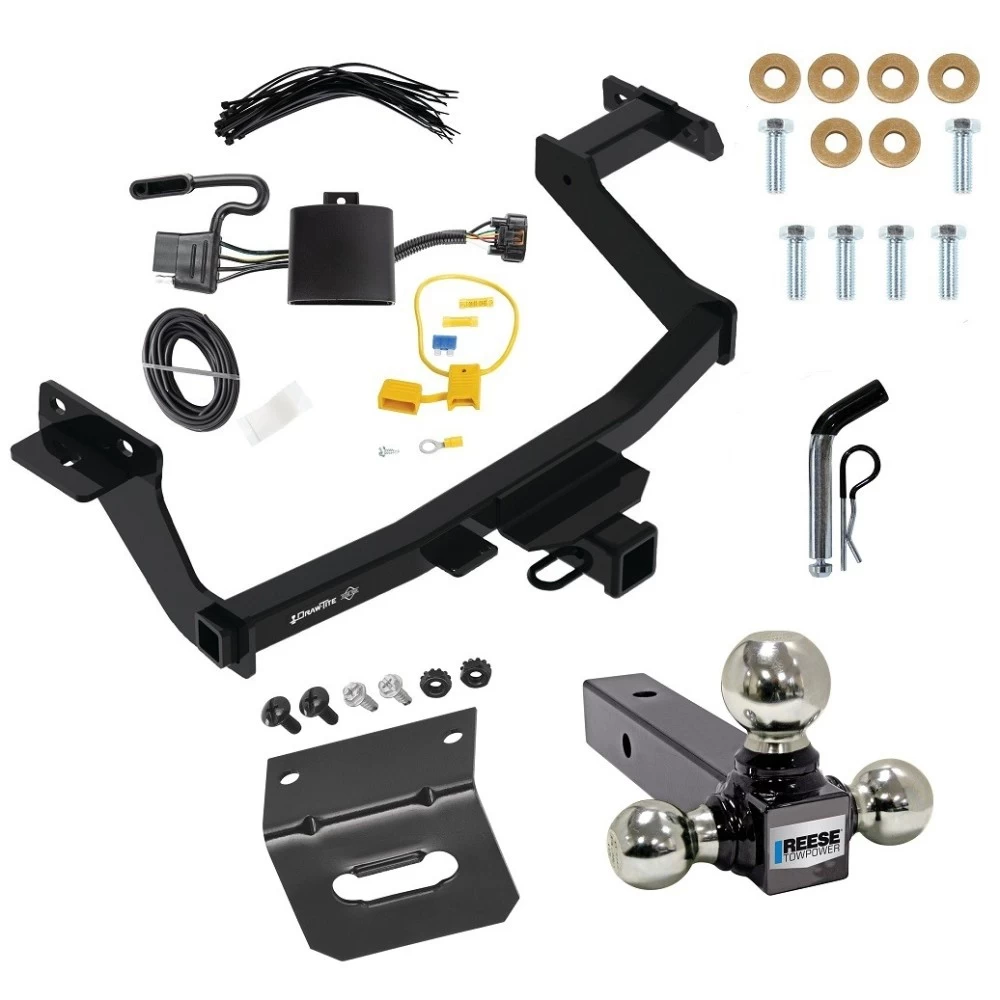 For 2022-2024 Hyundai Santa Cruz Trailer Hitch Tow PKG w/ 4-Flat Wiring Harness + Triple Ball Ball Mount 1-7/8" & 2" & 2-5/16" Trailer Balls + Pin/Clip + Wiring Bracket By Draw-Tite