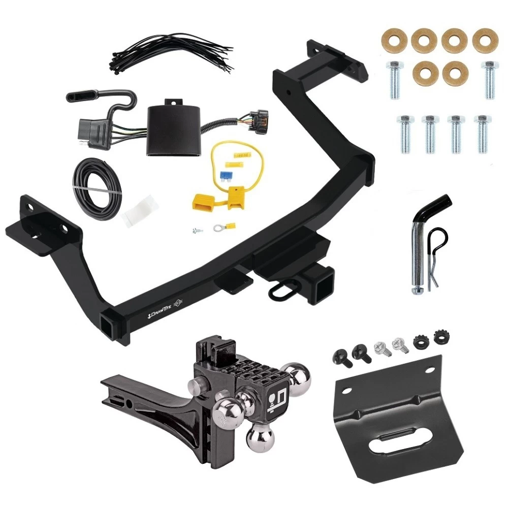 For 2022-2024 Hyundai Santa Cruz Trailer Hitch Tow PKG w/ 4-Flat Wiring Harness + Adjustable Drop Rise Triple Ball Ball Mount 1-7/8" & 2" & 2-5/16" Trailer Balls + Pin/Clip + Wiring Bracket By Draw-Tite