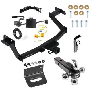 For 2022-2024 Hyundai Santa Cruz Trailer Hitch Tow PKG w/ 4-Flat Wiring Harness + Triple Ball Ball Mount 1-7/8" & 2" & 2-5/16" Trailer Balls w/ Tow Hook + Pin/Clip + Wiring Bracket By Draw-Tite