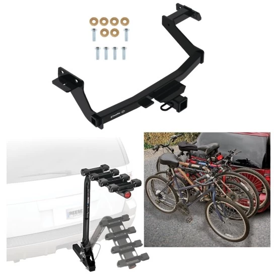 Trailer Hitch w/ 4 Bike Rack For 22-27 Hyundai Santa Cruz Approved for Recreational & Offroad Use Carrier for Adult Woman or Child Bicycles Foldable