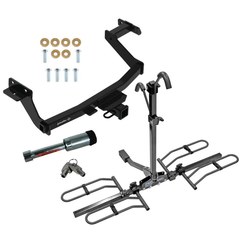 For 2022-2024 Hyundai Santa Cruz Trailer Hitch Tow PKG w/ 2 Bike Plaform Style Carrier Rack + Hitch Lock By Draw-Tite