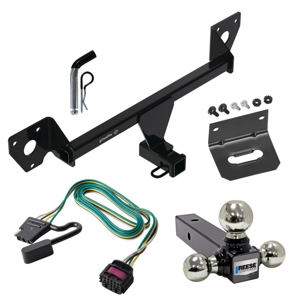 For 2021-2023 Chevrolet Trailblazer Trailer Hitch Tow PKG w/ 4-Flat Wiring Harness + Triple Ball Ball Mount 1-7/8" & 2" & 2-5/16" Trailer Balls + Pin/Clip + Wiring Bracket (For w/Active Towplug Models) By Draw-Tite