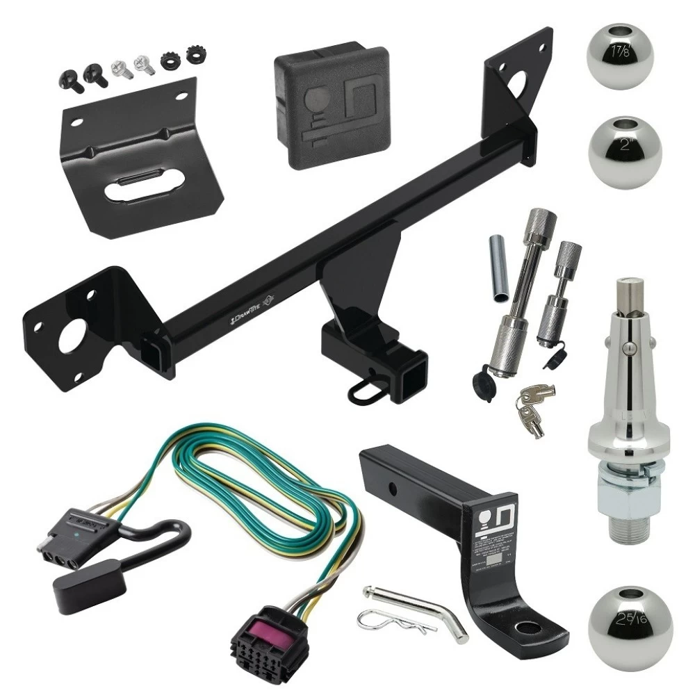 For 2021-2023 Chevrolet Trailblazer Trailer Hitch Tow PKG w/ 4-Flat Wiring + Ball Mount w/ 4" Drop + Interchangeable Ball 1-7/8" & 2" & 2-5/16" + Wiring Bracket + Dual Hitch & Coupler Locks + Hitch Cover (For w/Active Towpl