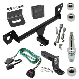 For 2021-2023 Chevrolet Trailblazer Trailer Hitch Tow PKG w/ 4-Flat Wiring + Ball Mount w/ 4" Drop + Interchangeable Ball 1-7/8" & 2" & 2-5/16" + Wiring Bracket + Dual Hitch & Coupler Locks + Hitch Cover (For w/Active Towpl