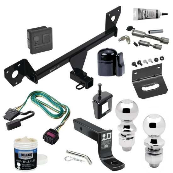 For 2020-2023 Buick Encore GX Trailer Hitch Tow PKG w/ 4-Flat Wiring + Ball Mount w/ 4" Drop + 2" Ball + 2-5/16" Ball + Wiring Bracket + Dual Hitch & Coupler Locks + Hitch Cover + Wiring Tester + Ball Lube +Electric Grease + Ball Wrench