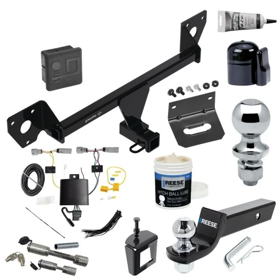 For 2021-2023 Chevrolet Trailblazer Trailer Hitch Tow PKG w/ 4-Flat Wiring + Starter Kit Ball Mount w/ 2" Drop & 2" Ball + 1-7/8" Ball + Wiring Bracket + Dual Hitch & Coupler Locks + Hitch Cover + Wiring Tester + Ball Lube +Electric