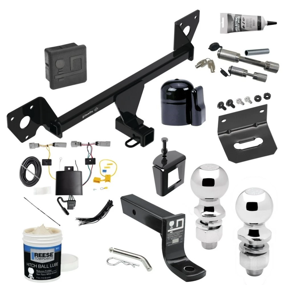 For 2021-2023 Chevrolet Trailblazer Trailer Hitch Tow PKG w/ 4-Flat Wiring + Ball Mount w/ 4" Drop + 2" Ball + 2-5/16" Ball + Wiring Bracket + Dual Hitch & Coupler Locks + Hitch Cover + Wiring Tester + Ball Lube +Electric Grease + Ball 
