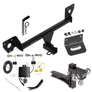 For 2021-2023 Chevrolet Trailblazer Trailer Hitch Tow PKG w/ 4-Flat Wiring Harness + Adjustable Drop Rise Triple Ball Ball Mount 1-7/8" & 2" & 2-5/16" Trailer Balls + Pin/Clip + Wiring Bracket (Excludes: w/LED Taillights Models) By 