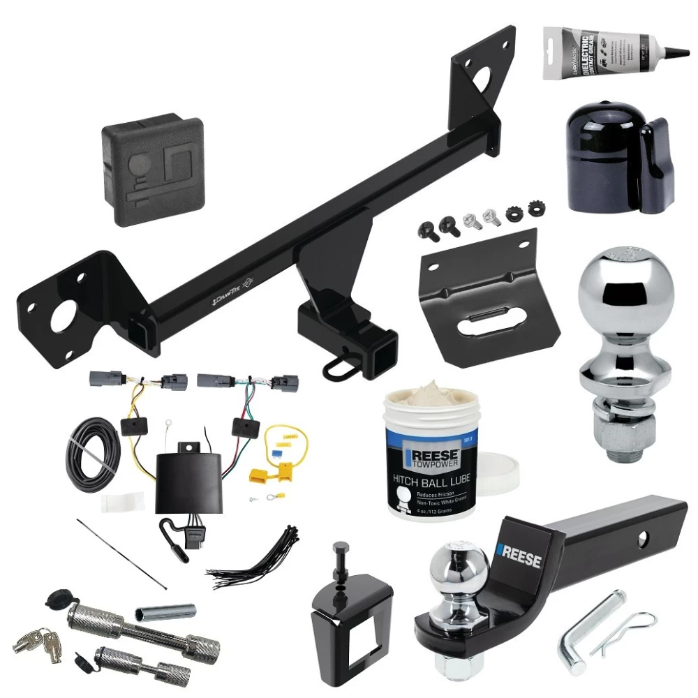 For 2020-2023 Buick Encore GX Trailer Hitch Tow PKG w/ 4-Flat Wiring + Starter Kit Ball Mount w/ 2" Drop & 2" Ball + 1-7/8" Ball + Wiring Bracket + Dual Hitch & Coupler Locks + Hitch Cover + Wiring Tester + Ball Lube +Electric Greas
