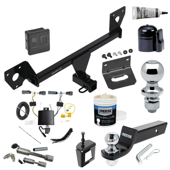 For 2020-2023 Buick Encore GX Trailer Hitch Tow PKG w/ 4-Flat Wiring + Starter Kit Ball Mount w/ 2" Drop & 2" Ball + 1-7/8" Ball + Wiring Bracket + Dual Hitch & Coupler Locks + Hitch Cover + Wiring Tester + Ball Lube +Electric Greas