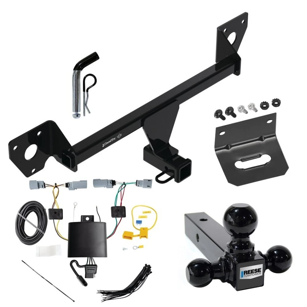 For 2021-2023 Chevrolet Trailblazer Trailer Hitch Tow PKG w/ 4-Flat Wiring Harness + Triple Ball Ball Mount 1-7/8" & 2" & 2-5/16" Trailer Balls + Pin/Clip + Wiring Bracket (For w/LED Taillights Models) By Draw-Tite