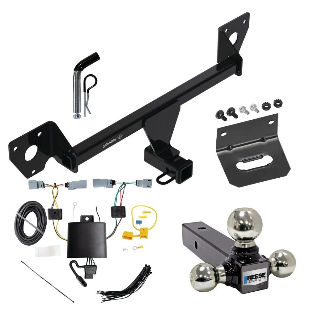 For 2021-2023 Chevrolet Trailblazer Trailer Hitch Tow PKG w/ 4-Flat Wiring Harness + Triple Ball Ball Mount 1-7/8" & 2" & 2-5/16" Trailer Balls + Pin/Clip + Wiring Bracket (For w/LED Taillights Models) By Draw-Tite