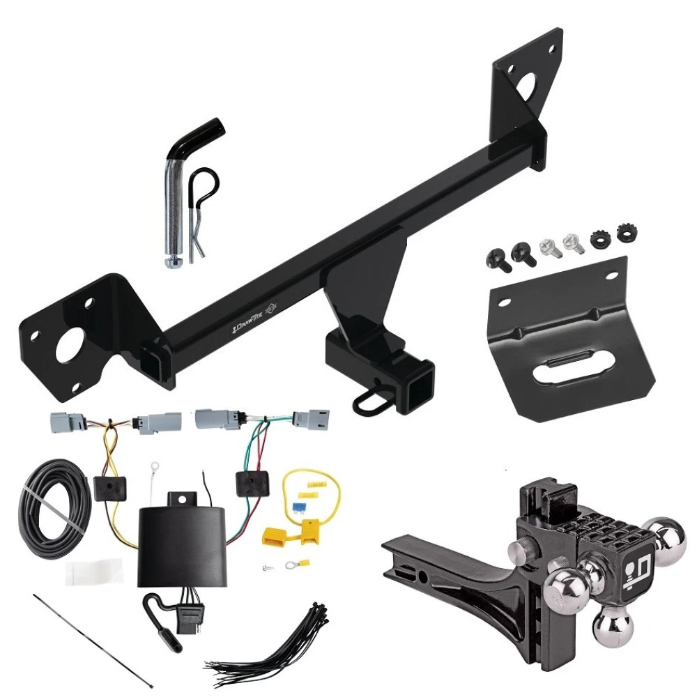 For 2021-2023 Chevrolet Trailblazer Trailer Hitch Tow PKG w/ 4-Flat Wiring Harness + Adjustable Drop Rise Triple Ball Ball Mount 1-7/8" & 2" & 2-5/16" Trailer Balls + Pin/Clip + Wiring Bracket (For w/LED Taillights Models) By Draw-T