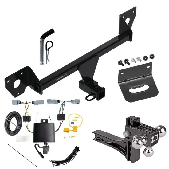 For 2021-2023 Chevrolet Trailblazer Trailer Hitch Tow PKG w/ 4-Flat Wiring Harness + Adjustable Drop Rise Triple Ball Ball Mount 1-7/8" & 2" & 2-5/16" Trailer Balls + Pin/Clip + Wiring Bracket (For w/LED Taillights Models) By Draw-T