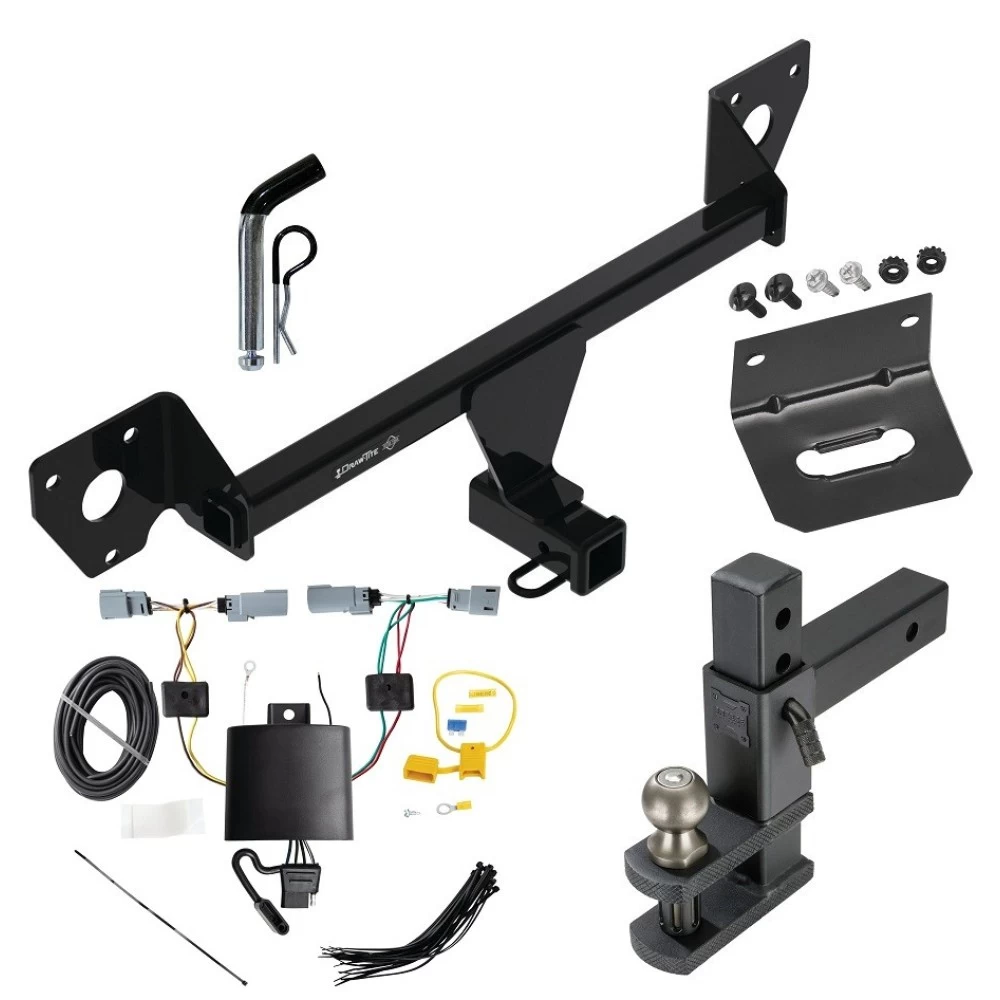 For 2021-2023 Chevrolet Trailblazer Trailer Hitch Tow PKG w/ 4-Flat Wiring Harness + Adjustable Drop Rise Clevis Hitch Ball Mount w/ 2" Ball + Pin/Clip + Wiring Bracket (For w/LED Taillights Models) By Draw-Tite