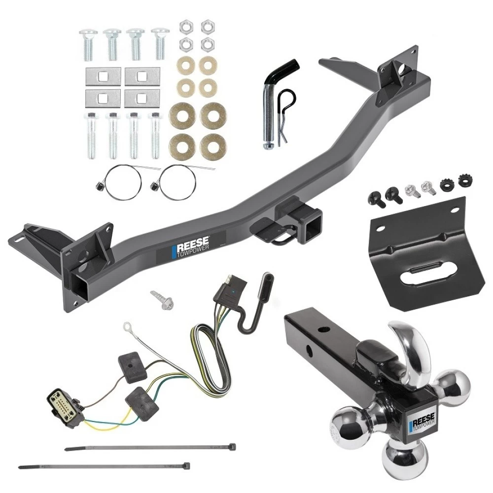 For 2018-2023 Chevrolet Traverse Trailer Hitch Tow PKG w/ 4-Flat Wiring Harness + Triple Ball Ball Mount 1-7/8" & 2" & 2-5/16" Trailer Balls w/ Tow Hook + Pin/Clip + Wiring Bracket By Reese Towpower