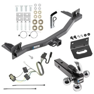 For 2018-2023 Chevrolet Traverse Trailer Hitch Tow PKG w/ 4-Flat Wiring Harness + Triple Ball Ball Mount 1-7/8" & 2" & 2-5/16" Trailer Balls w/ Tow Hook + Pin/Clip + Wiring Bracket By Reese Towpower