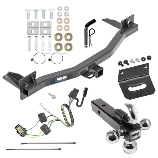 For 2018-2023 Chevrolet Traverse Trailer Hitch Tow PKG w/ 4-Flat Wiring Harness + Triple Ball Ball Mount 1-7/8" & 2" & 2-5/16" Trailer Balls w/ Tow Hook + Pin/Clip + Wiring Bracket By Reese Towpower