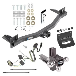 For 2018-2023 Chevrolet Traverse Trailer Hitch Tow PKG w/ 4-Flat Wiring Harness + Adjustable Drop Rise Triple Ball Ball Mount 1-7/8" & 2" & 2-5/16" Trailer Balls + Pin/Clip + Wiring Bracket By Reese Towpower