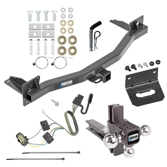 For 2018-2023 Buick Enclave Trailer Hitch Tow PKG w/ 4-Flat Wiring Harness + Adjustable Drop Rise Triple Ball Ball Mount 1-7/8" & 2" & 2-5/16" Trailer Balls + Pin/Clip + Wiring Bracket By Reese Towpower