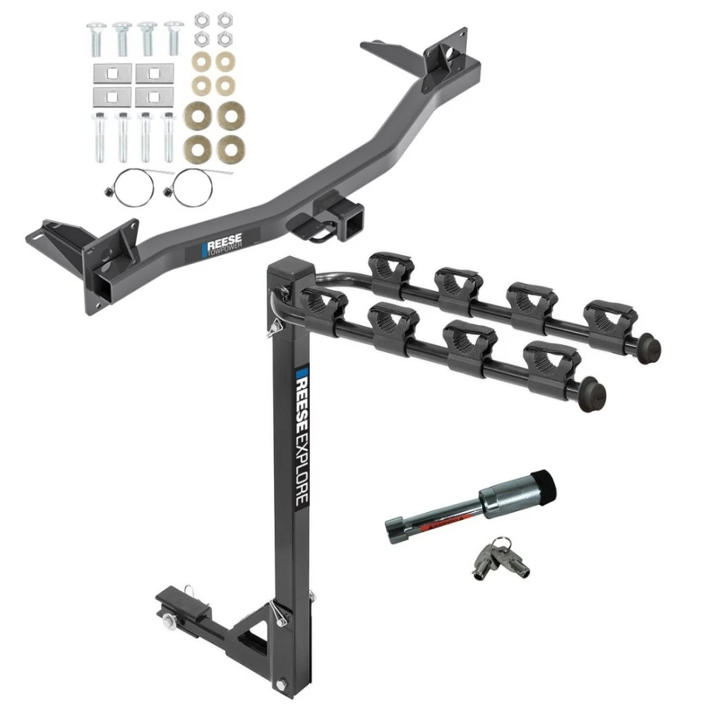 For 2018-2023 Chevrolet Traverse Trailer Hitch Tow PKG w/ 4 Bike Carrier Rack + Hitch Lock By Reese Towpower