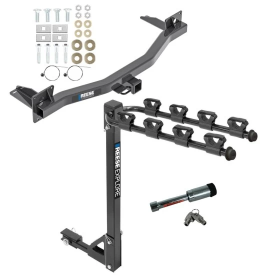 For 2018-2023 Chevrolet Traverse Trailer Hitch Tow PKG w/ 4 Bike Carrier Rack + Hitch Lock By Reese Towpower