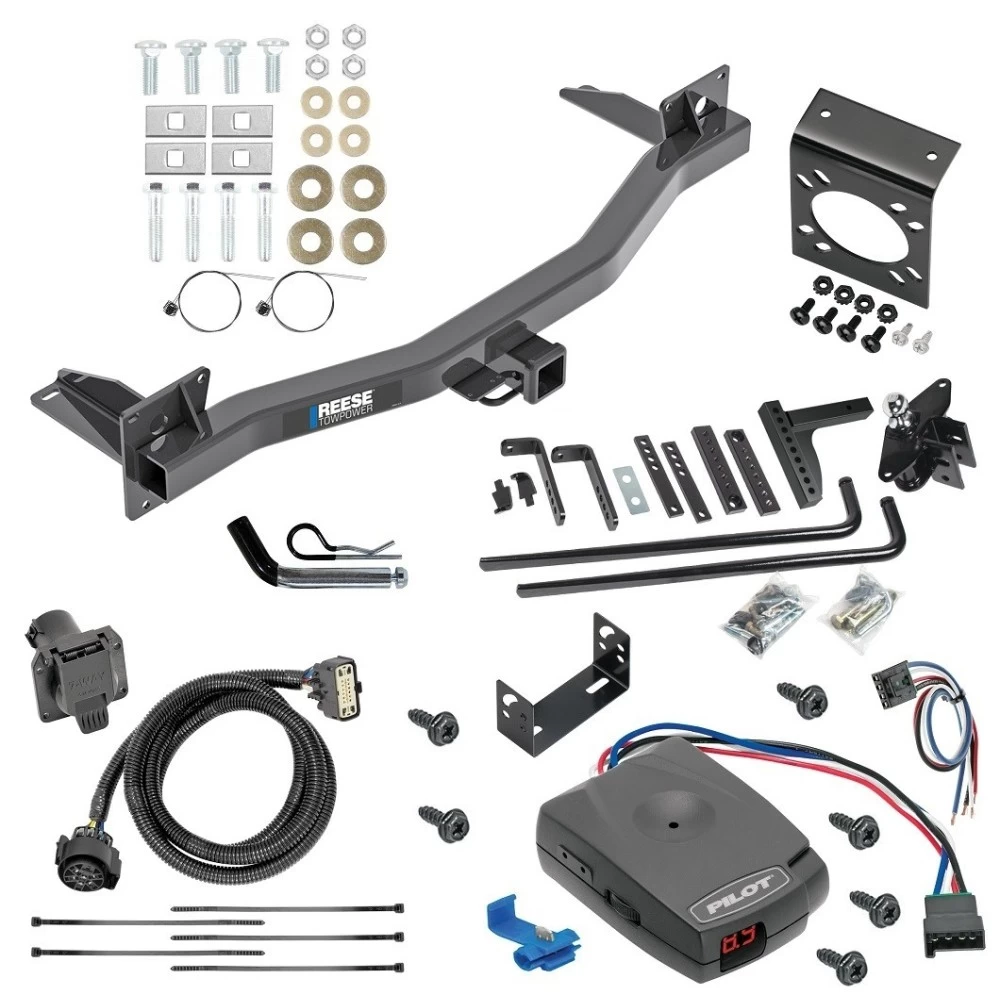 For 2018-2023 Chevrolet Traverse Trailer Hitch Tow PKG w/ 6K Round Bar Weight Distribution Hitch w/ 2-5/16" Ball + Pin/Clip + Pro Series Pilot Brake Control + Generic BC Wiring Adapter + 7-Way RV Wiring By Reese Towpower