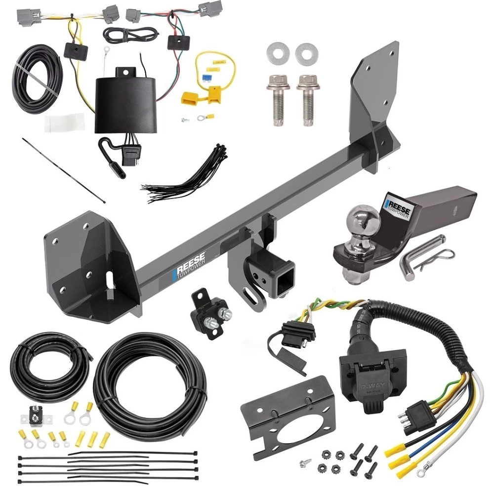 Trailer Hitch Tow Package w/ 7-Way RV Wiring For 16-25 Volvo XC90 Recharge w/ 2" Drop Mount 2" Ball Class 4 2" Receiver Reese