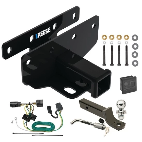 Custom Fit Trailer Hitch Wiring Harness (Plug & Play) 2" Drop Ball-Mount w/ Locking Pin/Clip 2" Chrome Ball Rubber Hitch Plug Cover Installation Hardware Installation Instructions 84382 118416 7005111 7010 Reese Trailer Tow Hitch 07-17 Jeep Reese Trailer Tow Hitch For 07-17 Jeep Wrangler 2018 Wrangler JK Except w/Right Hand Drive Deluxe Package Wiring 2" Ball Mount and Lock