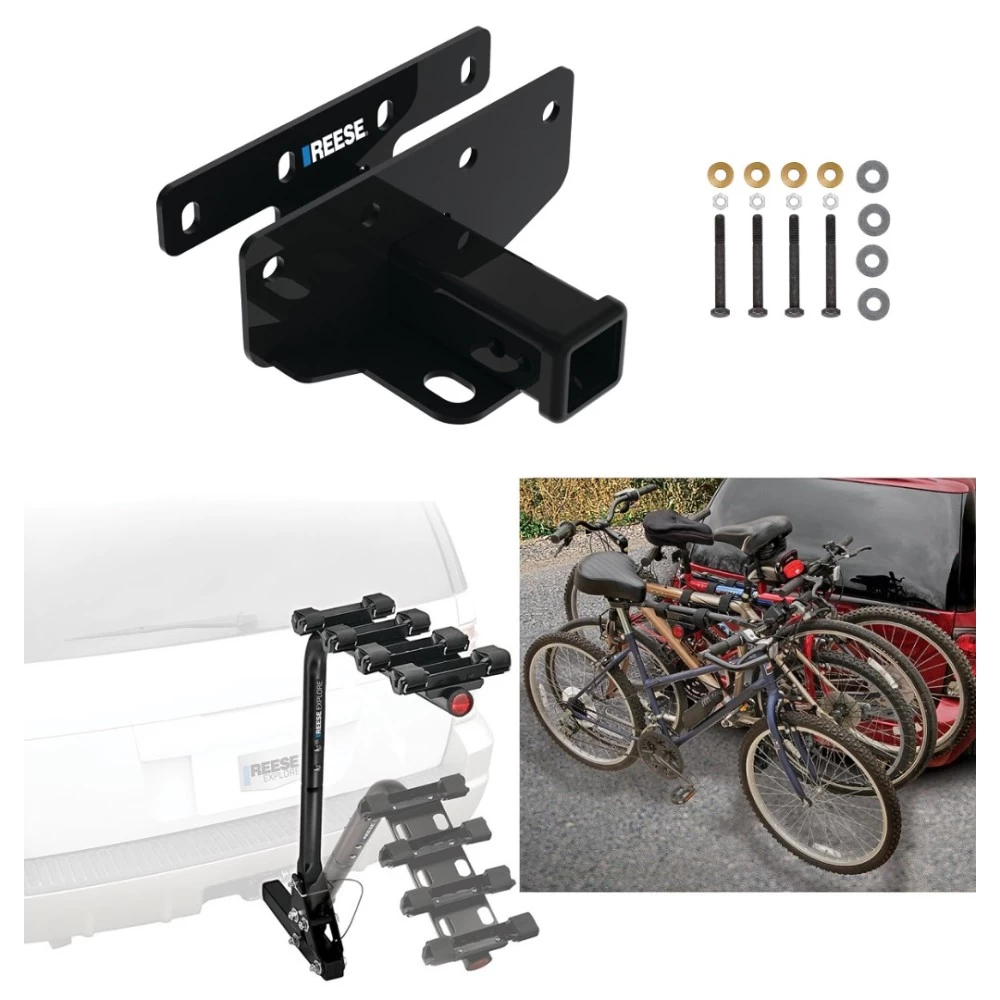 Trailer Hitch w/ 4 Bike Rack For 07-18 Jeep Wrangler JK 18-27 JL Approved for Recreational & Offroad Use Carrier for Adult Woman or Child Bicycles Foldable