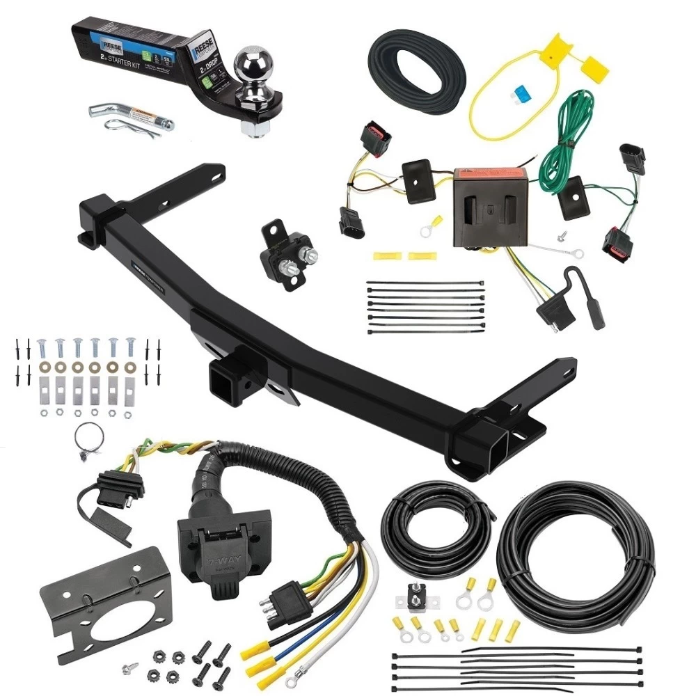 Class 4 7.5K Trailer Hitch Tow Package w/ 7-Way RV Wiring For 11-13 Dodge Durango All Models w/ 2" Drop Mount 2" Ball 2" Receiver Reese