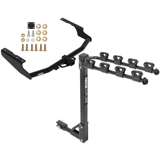 Reese Trailer Tow Hitch For 18-21 Lexus Rx350L 14-23 Toyota Highlander (Except with Dual Exhaust and XSE) Tilt Away Adult or Child Arms Fold Down 4 Bike Carrier