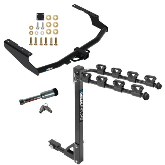 For 2018-2021 Lexus RX350L Trailer Hitch Tow PKG w/ 4 Bike Carrier Rack + Hitch Lock By Reese Towpower
