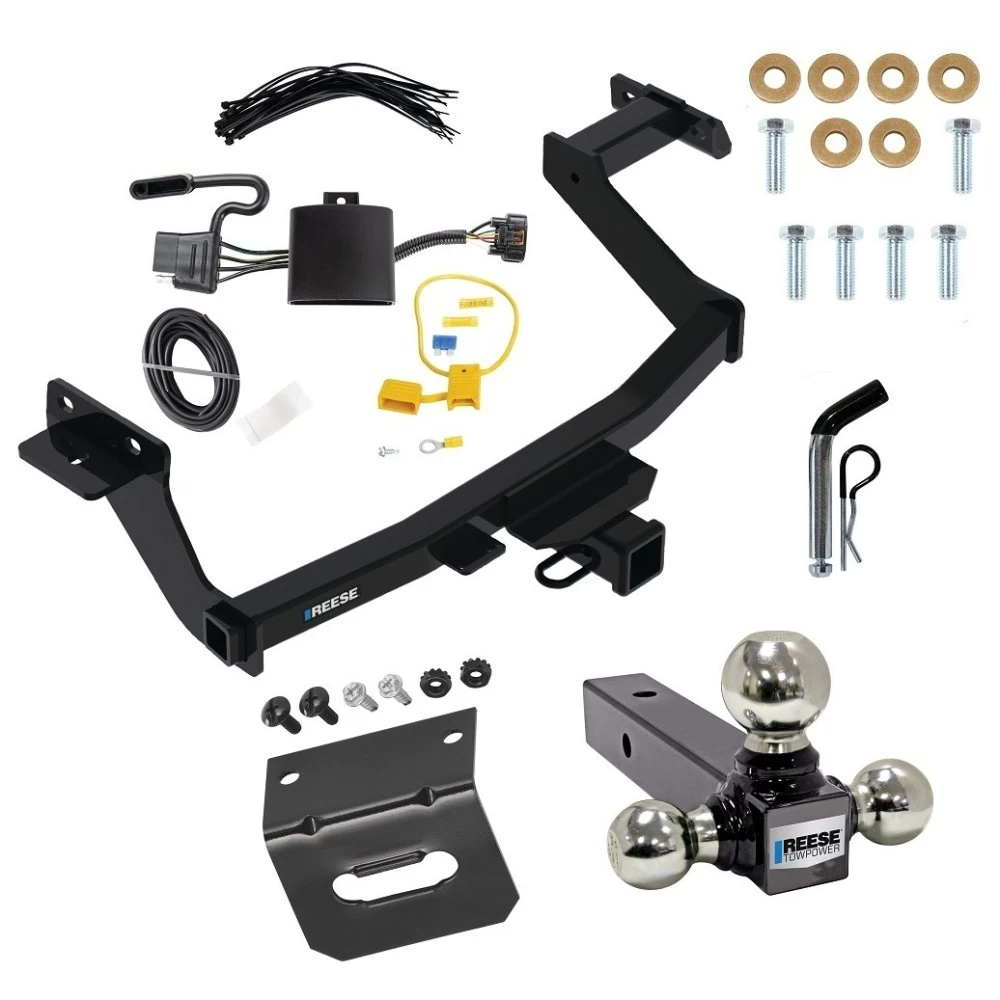 For 2022-2024 Hyundai Santa Cruz Trailer Hitch Tow PKG w/ 4-Flat Wiring Harness + Triple Ball Ball Mount 1-7/8" & 2" & 2-5/16" Trailer Balls + Pin/Clip + Wiring Bracket By Reese Towpower