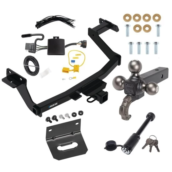 For 2022-2024 Hyundai Santa Cruz Trailer Hitch Tow PKG w/ 4-Flat Wiring + Triple Ball Tactical Ball Mount 1-7/8" & 2" & 2-5/16" Balls w/ Tow Hook + Tactical Dogbone Lock + Wiring Bracket By Reese Towpower