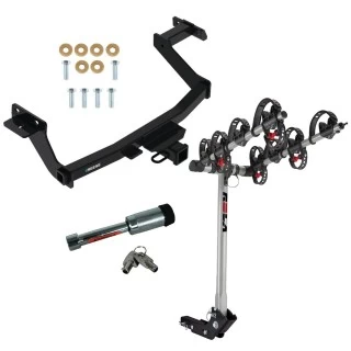 For 2022-2024 Hyundai Santa Cruz Trailer Hitch Tow PKG w/ 4 Bike Carrier Rack + Hitch Lock By Reese Towpower