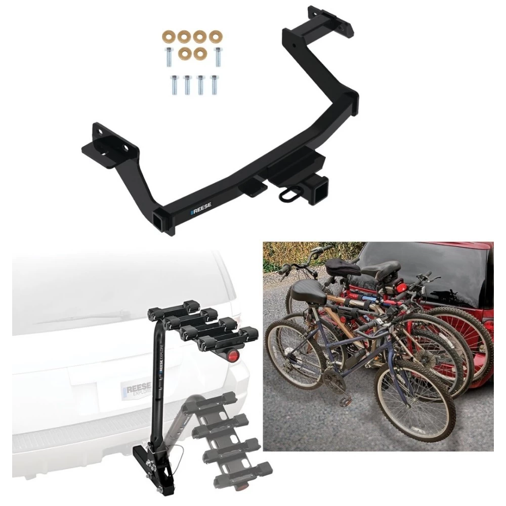 Trailer Hitch w/ 4 Bike Rack For 22-27 Hyundai Santa Cruz Approved for Recreational & Offroad Use Carrier for Adult Woman or Child Bicycles Foldable