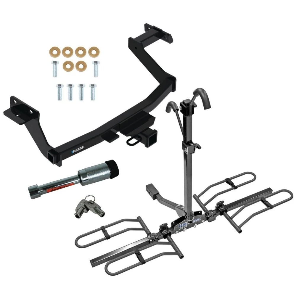 For 2022-2024 Hyundai Santa Cruz Trailer Hitch Tow PKG w/ 2 Bike Plaform Style Carrier Rack + Hitch Lock By Reese Towpower